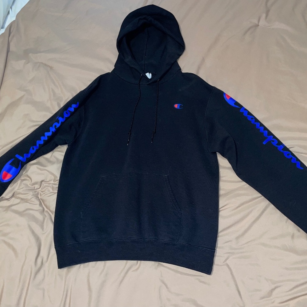 Black Champion hoodie. size small.